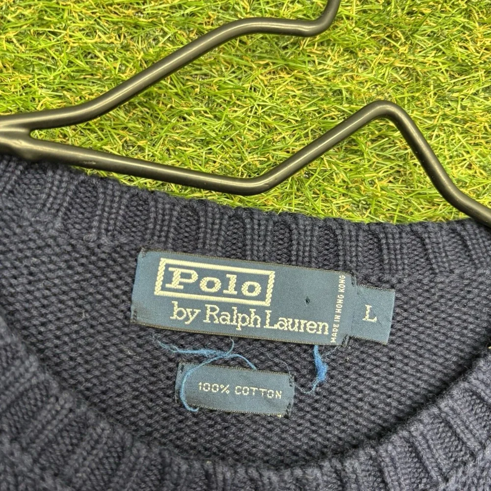Polo Ralph Lauren Sweater Mens Large Blue Lightweight Pima Cotton Red Pony